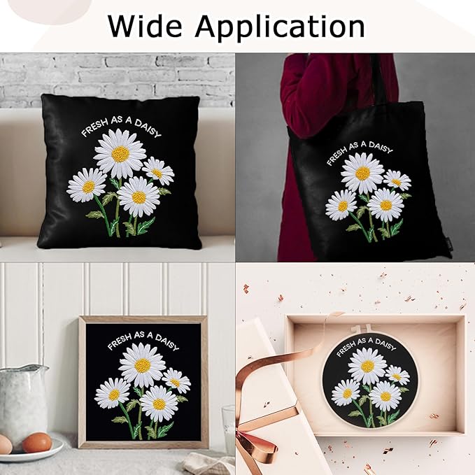 Nuberlic Daisy Embroidery Kits for Beginners, DIY Cross Stitch Starter Kit for Adults Including Cloth with Pattern, Hoop, Needles Instruction and Threads