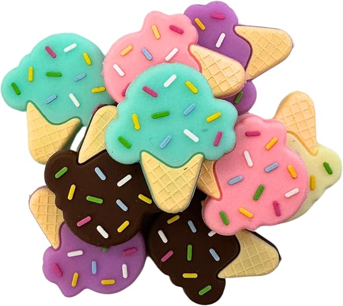 Lashicorn Ice Cream Cone Silicone Focal Bead Set | 12 Pc Mixed Pack Vanilla Chocolate Strawberry Bulk Wholesale Sprinkles Cute Sweet Treat Summer Keychain Making Kit Beaded Pen Freshie Hanger