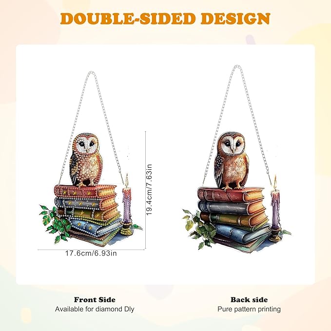 HEIBAGO Diamond Art Hanging Kits for Adults Kids, Hanging Diamond Art Owl, 5D Special Shaped Crystal Diamond Painting Kit,DIY Pattern Window Pendant for Home Wall Decor 8.3x8.3Inch