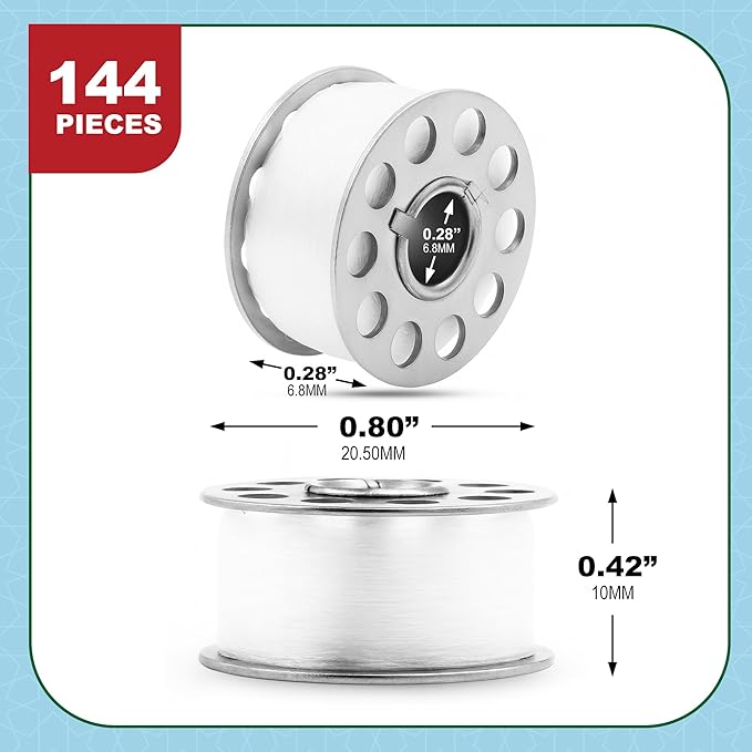 Mandala Crafts 144 Transparent SA156 Prewound Bobbins for Singer Sewing Machine -15J SA156 Prefilled Bobbin Thread for Brother Sewing Machine and Embroidery