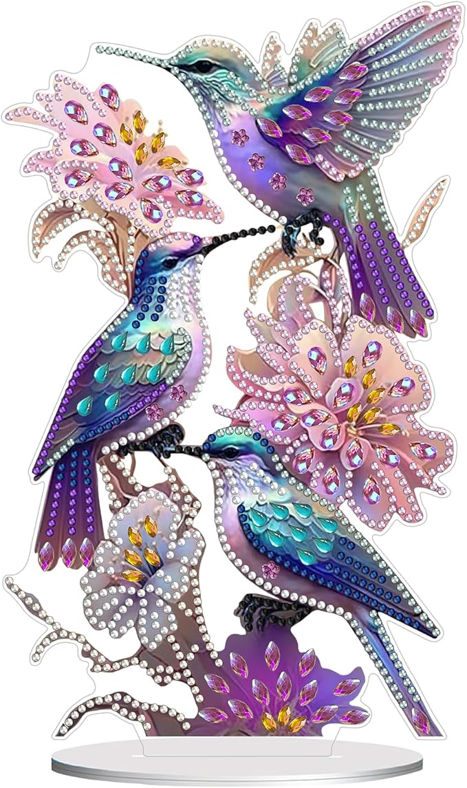 hyzsj DIY Diamond Desktop Ornament Hummingbird, Crystal Diamond Art Painting Tabletop Ornaments Single Sided, Diamond Ornament for Adult Beginner Home Office Decor Crafts Gift