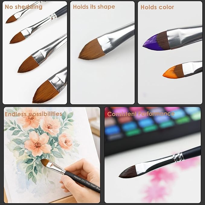 Cat Tongue Watercolor Brushes Set - 4 PCS Oval Wash Paint Brushes for Acrylic Painting, Water Color Brushes for Adult Floral Petal Artist Paintbrushes
