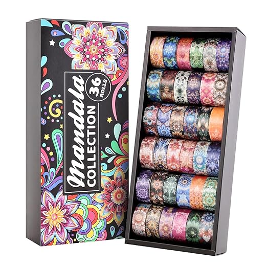36 Rolls Datura Theme Washi Tape Set with Different Colorful Patterns, Writable Decorative Tapes for Scrapbooking, Junk Journal Supplies, Bullet Journaling, 0.45'' x 90'' per Roll