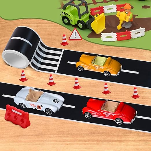 3 Rolls Roadway Tape, Race Cars Decorations for Kids Birthday Party, Race Track Tape Easy to Stick and Tear Without Leaving Any Traces, 2 Inch Wide 49 FT Long 2 Types of Road Tape
