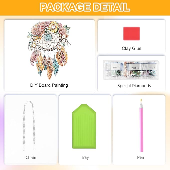 QENSPE Diamond Painting Art Hanging Kits for Adults, 5D Special Shape Diamond Paingting Ornaments with Chain, DIY Dreamcatcher Crystal Window Pendants for Home Wall Decor Double Sided Gifts 8X8 inch
