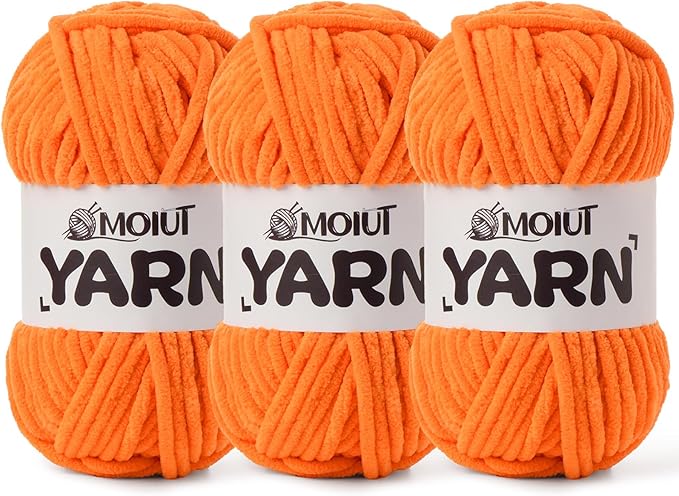 3 Pack Fluffy Chenille Yarn for Crocheting, Chunky Velvet Yarns for Crochet Amigurumi, Baby Yarn for Crocheting Soft Blanket, 262.4yds /10.5 oz Bulky Yarns for Crafts/Hats/Shoes/Socks (3 Orange)