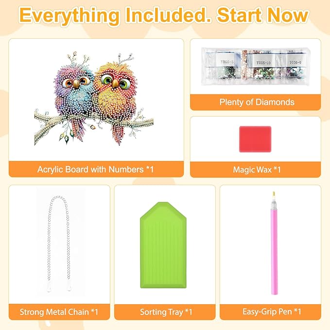 TOSTOG Exquisite Birds Diamond Art Pendant Kits for Adult, Cute Diamond Painting Hanging Kit for Beginners, 5D DIY Crafts Gem Art, Waterproof Full Accessories for Home Decor Idea 20 * 20 cm/8 * 8 in