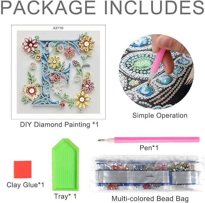 MVVMTOP Diamond Painting Kit, 5D DIY Letter F, Special Shape Crystal Artificial Diamond Art Partial Mosaic Handicraft for Beginners, Wall Decor Gift for Bedroom, Office, Living Room 6.7x6.7in