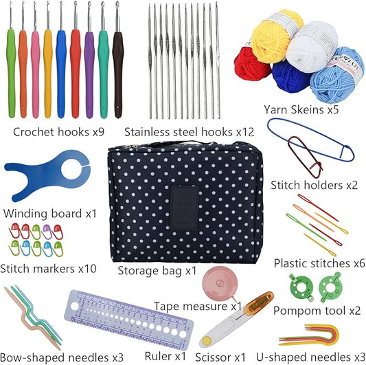 BJSSBJH Crochet Tools and Supplies Set, 57-Piece Crochet Hook Kit with Yarn and Accessories, Portable Craft Tool Kit for Adult Beginners and Experienced Crafters(B Style)