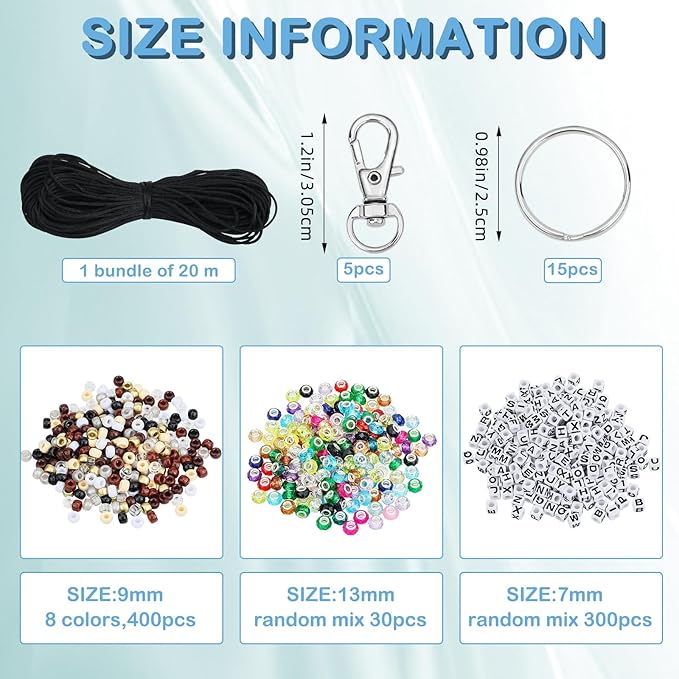 BEEFLYING 750 Pcs DIY Bead Keychain Kit Key Chain Making Crafts Letter Beads Strings Adjustable Alphabet Key Ring Jewelry Backpack Accessories Holiday Party Festival Favor Gift (Earthy Colors)