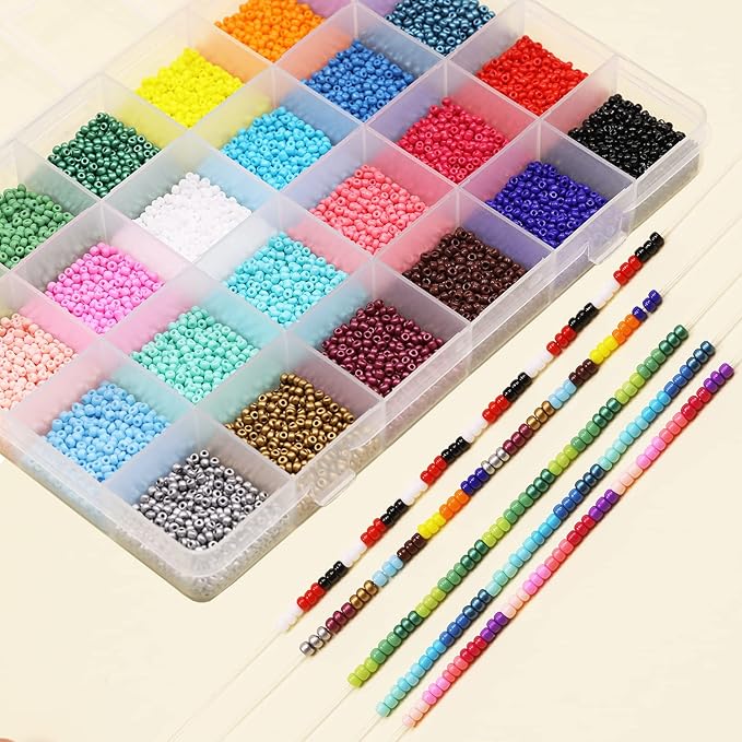 Size 2mm Glass Seed Beads 24 Colors Total About 14400pcs,12/0 Small Seed Beads for Making Jewelry Bracelets Necklace