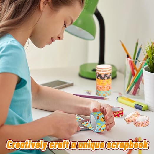 12 Rolls Cute Food Washi Tape Cartoon Yummy Fast Food Masking Tape Set Decorative Wrapping Paper Tapes for Scrapbook Journal DIY Art Crafts