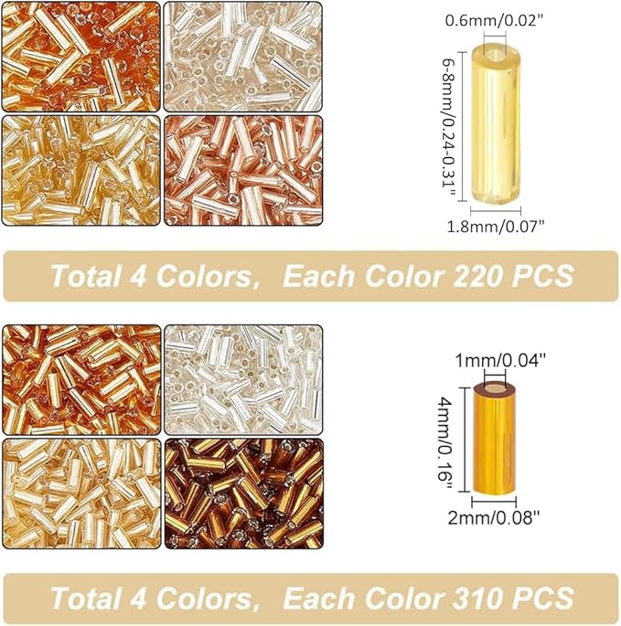PH PandaHall 2120pcs 8 Styles Glass Bugle, Metallic Seed Beads 4mm 6mm Tube Craft Loose Spacer for Earrings Bracelets Necklaces Waist Chain Jewelry Making, Hole 1mm