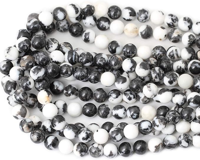 cheavian 35pcs 10mm natural black white zebra jasper gemstone round loose beads crystal energy stone for diy jewelry making 1 strand 15"