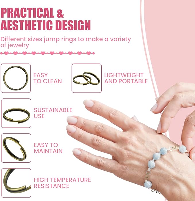 500 Pcs Double Open Jump Rings Kit, Zinc Alloy Mini Round Split Craft Jump Keychains Key Ring with Double Loops Connectors for Jewelry Making, Bracelets, Necklace, DIY (5, 6, 8, 10, 12mm)