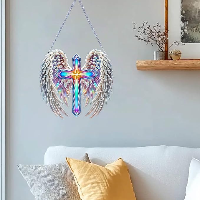 ZeeLionArt Hanging Diamonds Art kit for Adult,Angel Wings Pendant Diamonds Painting Art Kit,7.0x6.6inch Acrylic Diamonds Painting Board Kit Ornament, Special Crystal Diamond Hanging Ornament