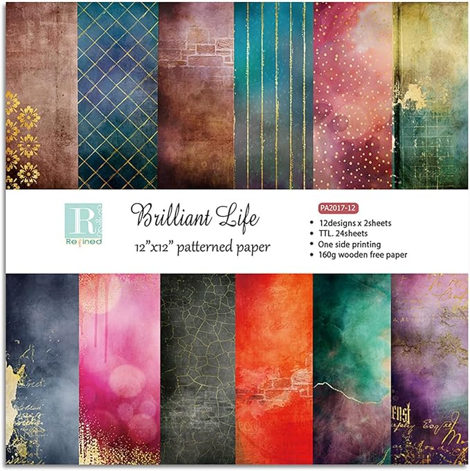 YASMEN Vintage Scrapbook Paper Pad, 12x12 Single-Sided Cardstock Paper Pads for Card Making, Journals, Planner, DIY Envelopes, Greeting Cards, Gift Card, Decorative Art Craft -24 Sheets