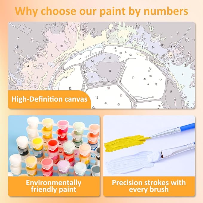 Paint by Numbers Kit for Kids with Frame, Soccer Paint by Numbers for Kids Ages 4-8-12, DIY Soccer Acrylic Oil Painting for Home Wall Art Decor Gift 7.8x7.8 inch (with Frame Easel)