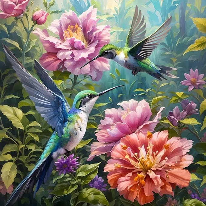 Okarina Paint by Numbers Kit for Adults Beginner Hummingbird, Flower Adult Paint by Number Kits on Canvas, Bird DIY Acrylic Oil Painting by Numbers for Adults, Perfect for Home Wall Decor 16X16 Inch