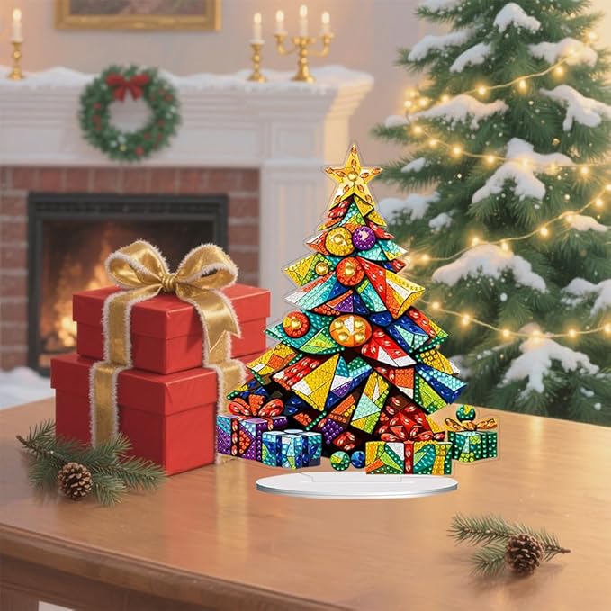 hyzsj DIY Diamond Desktop Ornament Christmas Tree, Crystal Diamond Art Painting Tabletop Ornaments Single Sided, Diamond Ornament for Adult Beginner Home Office Decor Crafts Gift