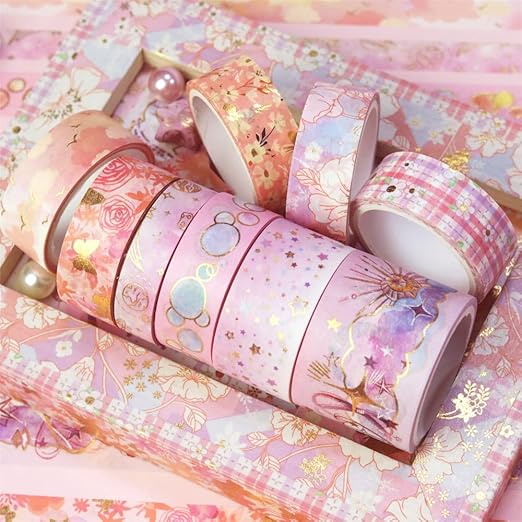 YUBBAEX Mystic Gold Washi Tape Set Wide Silver Foil Masking Tape Decorative for Arts, DIY Crafts, Journal Supplies, Planners, Scrapbook, Card/Gift Wrapping (Sweet Memory)