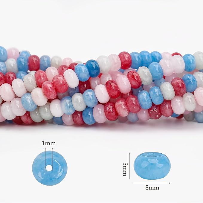 2 Strands (150PCs) Morganite Jade Rondelle Beads, 5 * 8mm Gemstone Loose Spacer Abacus Disk Beads for DIY Bracelet Necklace Earrings Jewelry Making, Craft Supplies Beading Kit