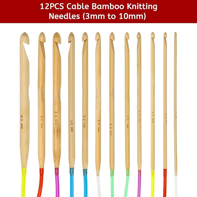 23 Pieces Tunisian Crochet Hooks Set, AHIER 12PCS Crochet Hooks 3-10mm and 11PCS Tunisian Afghan Aluminum Knitting Needles Set 2-8mm (Assorted Color) (Colorful)