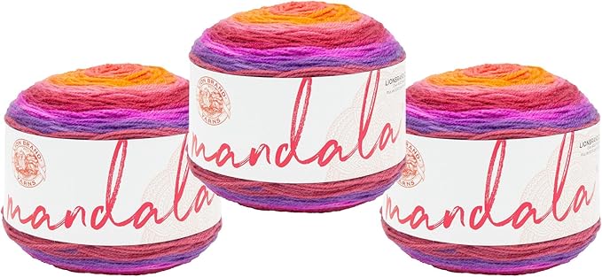 Lion Brand Yarn, Mandala DK Lightweight Yarn for Knitting, Crochet, and Crafts, Andorian, 3 Pack, Self-Striping Acrylic Fiber for Baby Blankets, Multicolor Shawls and Variegated Cardigans