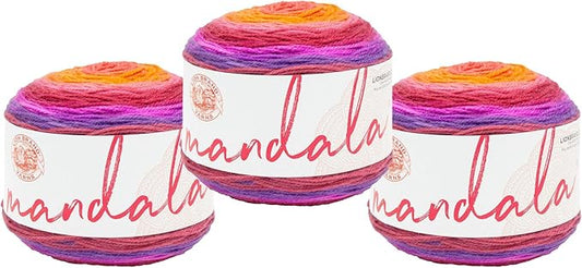 Lion Brand Yarn, Mandala DK Lightweight Yarn for Knitting, Crochet, and Crafts, Andorian, 3 Pack, Self-Striping Acrylic Fiber for Baby Blankets, Multicolor Shawls and Variegated Cardigans