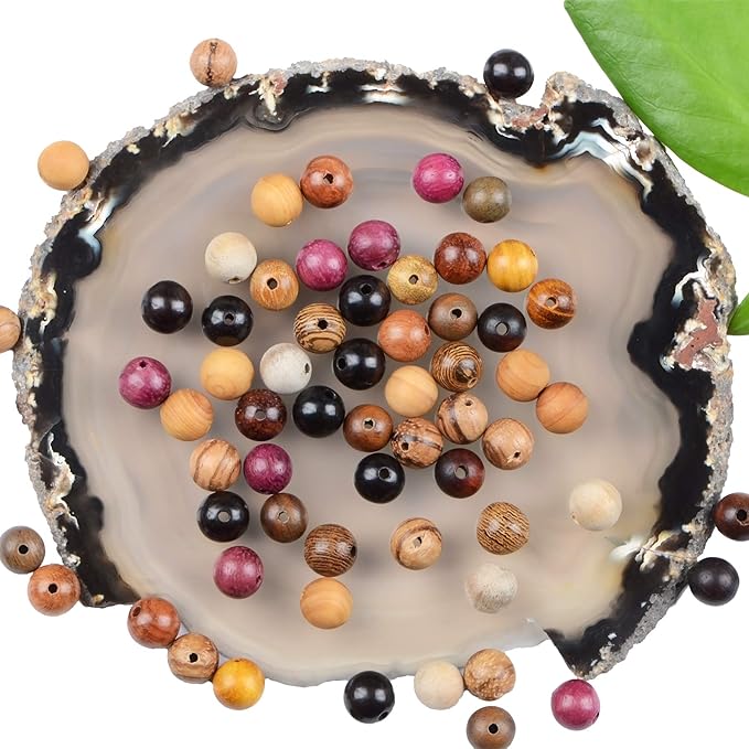 6mm Natural Mixed Wooden Round Loose Beads Jewelry Making KIT with Thread and Needles 960 PCS(12 Wooden, 6mm)