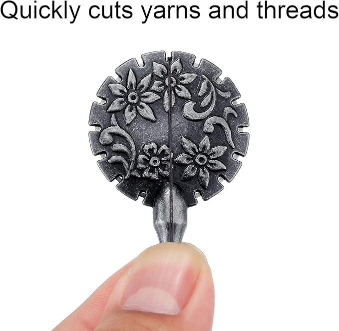 Mudder 2 Pieces Yarn Cutter Pendants Antique Gold Silver Metal Thread Cutter Pendant Round Shape for DIY Sewing Tools(Antique Silver)