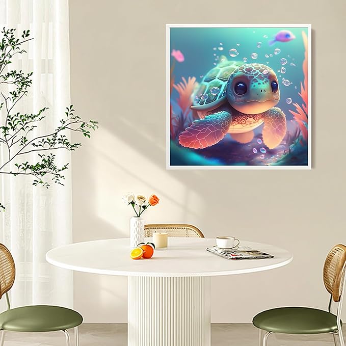 Sea Turtle Diamond Painting Kits for Adults - Cute Sea Turtle Diamond Art Kits for Adults, DIY 5D Diamond Painting with Round Gem Art Kits for Gift Home Wall Decor 12x12 inch