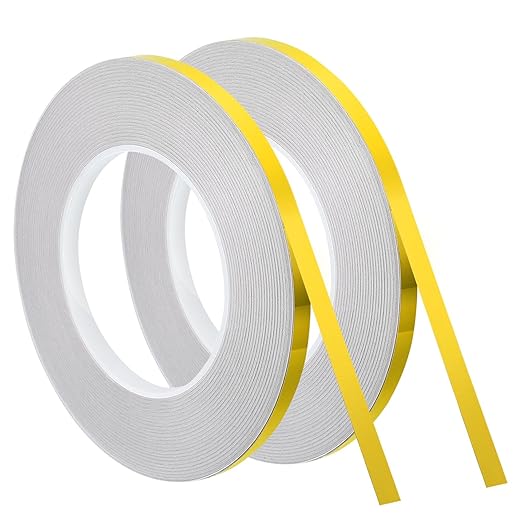 uxcell Metallic Tape, 0.31 in x 164 ft Self Adhesive Metalized Polyester Film Tape Waterproof Shiny Washi Tape for Walls Graphic Arts Gifts Wrapping Crafts Decoration, Gloss Gold, 2 Pcs