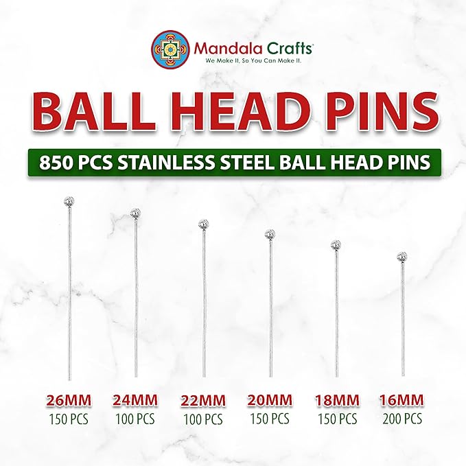 Mandala Crafts Stainless Steel Ball Head Pins for Jewelry Making Earring Making Supplies - Jewelry Findings for Making Earrings DIY Bracelets Rosary Charms
