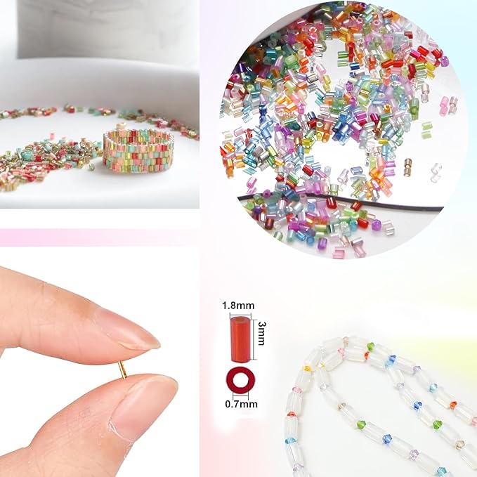 EuTengHao 16800pcs Tube Beads Kit Glass Bugle Seed Beads Small Craft Beads for DIY Crafting Jewelry Making Supplies (3mm, 350 Per Color, 48 Colors)