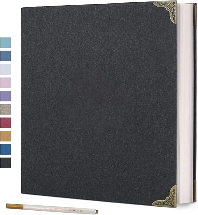 Vienrose Photo Album Self Adhesive 40 Pages Hardcover with DIY Scrapbooking Kit 3 Rings Paper Scrapbook for Lover Friends Kids Wedding Black