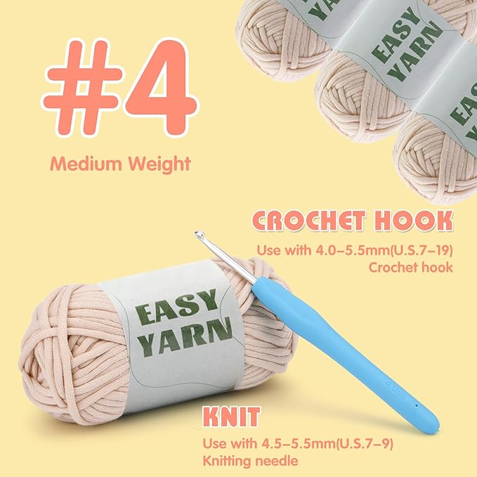 UzecPk 4x50g (7.1Oz) Crochet Yarn, 4x87Yds Yarn for Crocheting Cotton-Nylon Blend, Beginner Easy Yarns with Easy-to-See Stitches, Blend Crochet Kit Making Beige