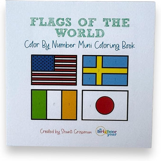 A Brighter Year The Original Adult Mini Coloring Book - Flags of The World Color by Number Edition - 3” x 3” Pocket Size, 50 Pages, Lay Flat Binding, Thick Paper, No Bleeding - Stress Relief, Gift