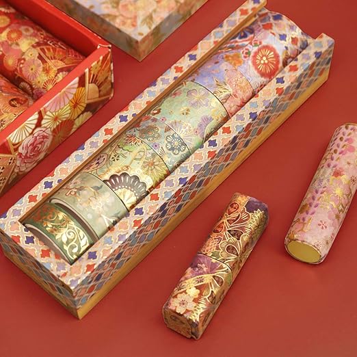 YUBBAEX Splendid Gold Washi Tape Set Embroidery Pattern Foil Decorative Tapes for Arts, DIY Crafts, Journal Supplies, Planners, Scrapbook, Card/Gift Wrapping -15 Rolls- (Splendid Embroidery)