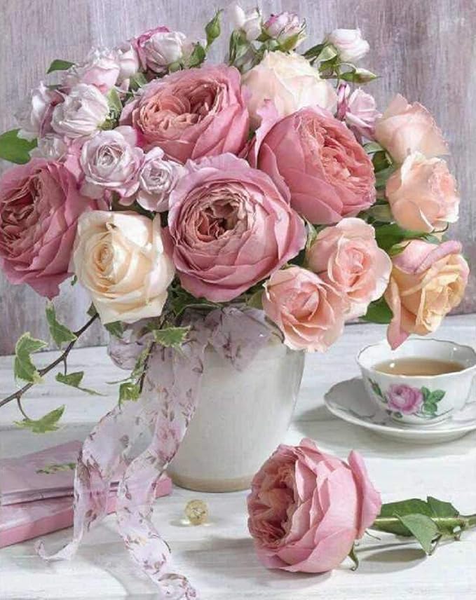 Koikify Diamond Art Pink Rose Full Round Drill Diamond Painting Kits for Adults DIY Gem Painting Craft for Home Wall Decor and Gift 11.8 x 15.7 Inch