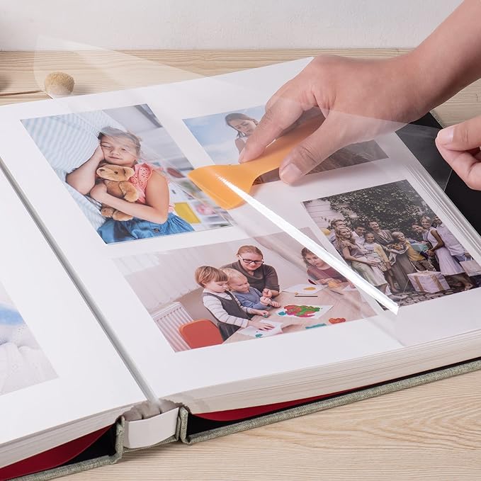 Large Photo Album Self Adhesive 4x6 5x7 3x5 8.5x11 Scrapbook Magnetic Album DIY Scrap Book Length 13 x Width 12.8 (Inches) 120 Sticky Pages Linen Cover DIY Photo Album (Grass Green)