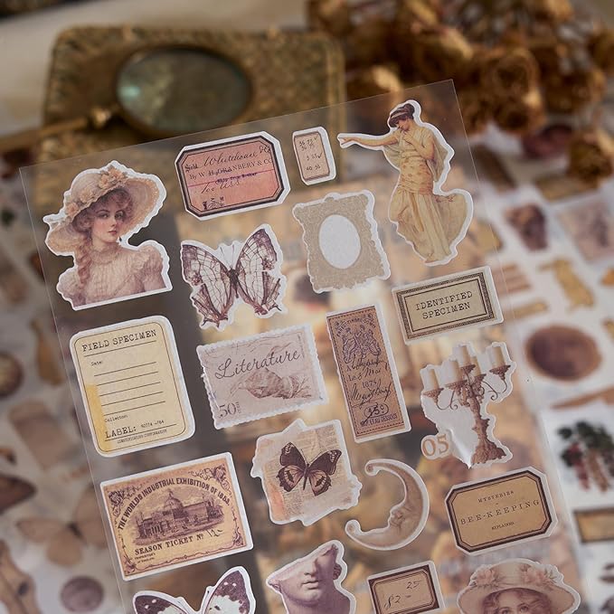 Vintage Ephemera Washi Scrapbook Sticker Book for Scrapbooking, 550+ Journaling Stickers for Junk Journals, Butterfly Mushroom Flower Aesthetic Stickers for Adults DIY Arts Frame Album