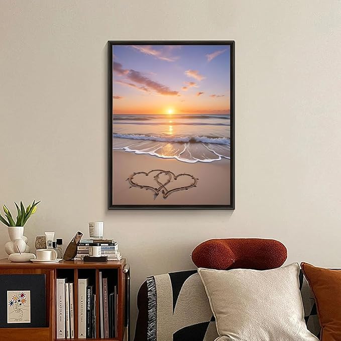 Fountor Beach Diamond Art Kits for Adults, Love Diamond Painting Kit for Adults Beginners, 5D DIY Sunset Landscape Diamond Painting with Round Gem Art Kits for Home Wall Decor 12x16 Inch