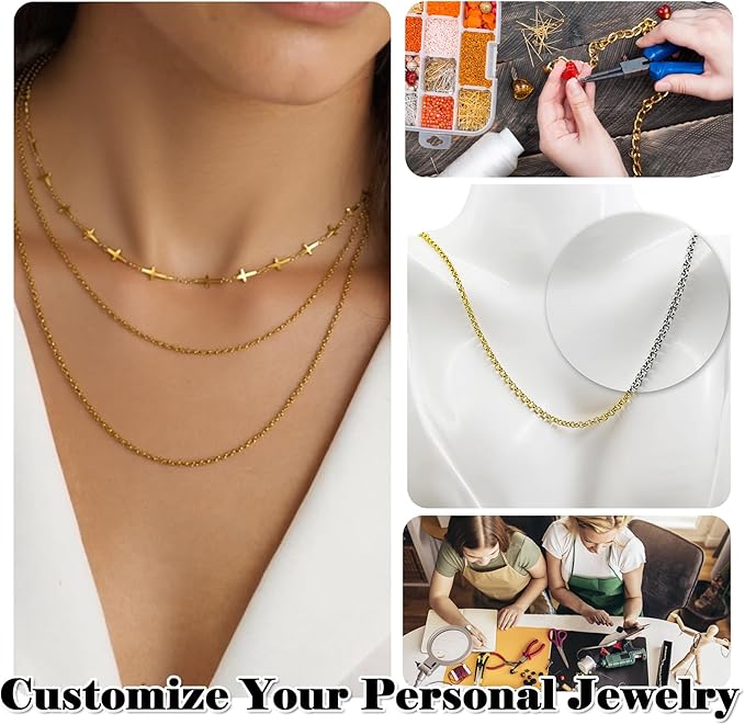 UniCrena Gold Rolo Chain Jewelry Making Supplies 10ft - 4mm Link Chain Bulk for DIY Necklace Bracelet Hat Chains Decoration