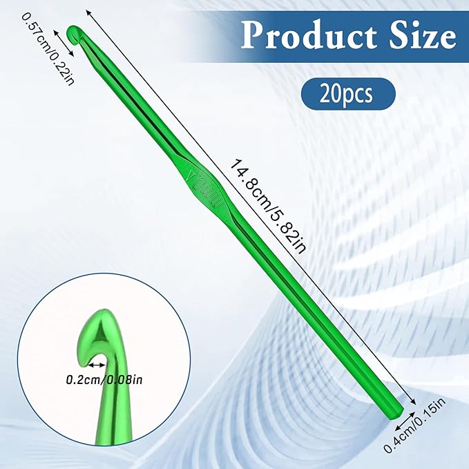 Crochet Hooks, 20 Pcs 4mm Crochet Hook US Size G (Size 6) Aluminum Knitting Needles Crochet Supplies for DIY Yarn Crafts Beginners (Green)