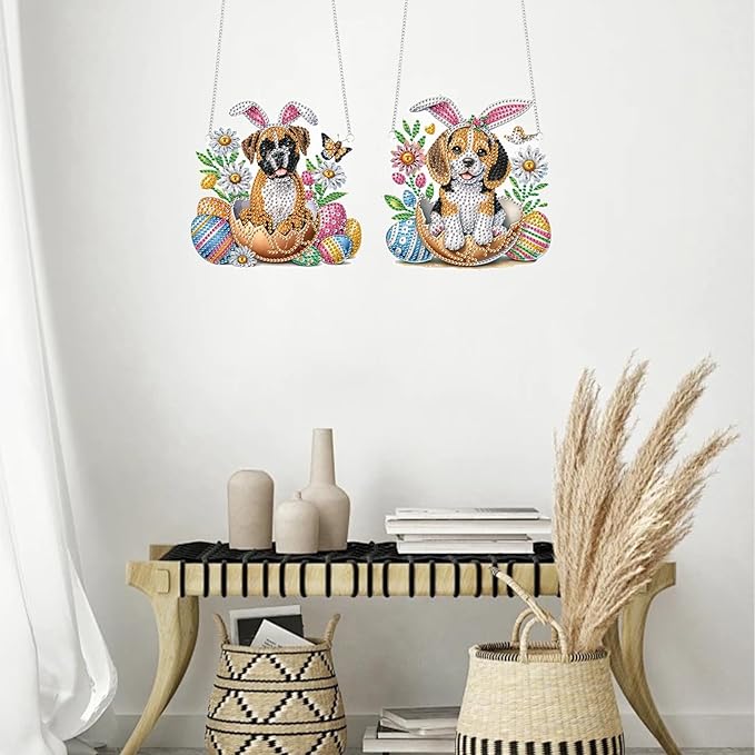 TDFERAN Puppy Dog Diamond Art Painting Hanging Pendant 2 Kit Animal Diamant Acrylic Cute Puppy Ornaments Diamond Pendant for Adult Home Entrance Window Decor Gemstone Handmade Crystal Puzzle