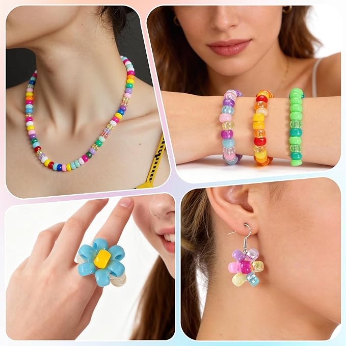 4300Pcs Pony Beads Kit for Bracelets Jewelry Making, 41 Colors Plastic 6×9mm Pony Beads Set Bulk, Friendship Beads for Keychains, Necklaces, DIY Crafts Gifts (100pcs Per Color)