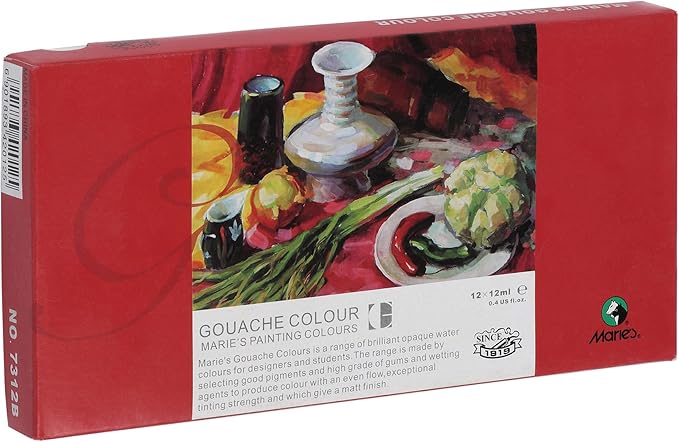 Marie's Artist Gouache Paint Sets - Highly Pigmented Gouache for Painting, Artists, Illustrators & Designers - Set of 12 Assorted Color Tubes (12mL/0.4oz)