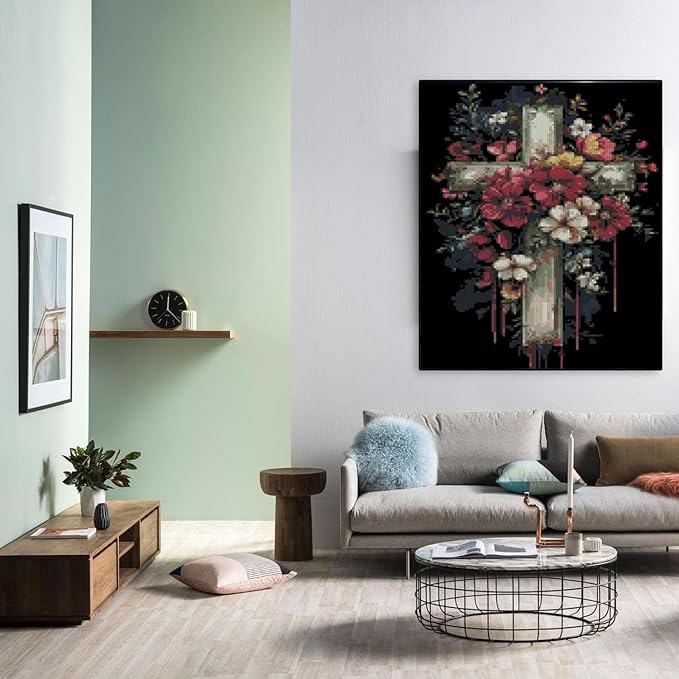 mybisymqq religious stamped cross stitch kits needlepoint counted cross stitch kits for beginners，full line diy cross stitch stitching kit for home decor cross stitch patterns 11.8x15.7 inches
