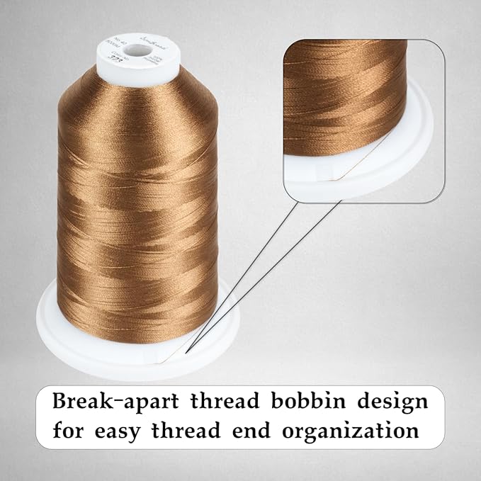 Simthread Trilobal Polyester Thread – 5000M (5500yds) No.40 – Super Sheen, Tangle-Free – Built-in Thread Lock Spool – Compatible with Brother, Singer, Janome & More, Light Brown-323